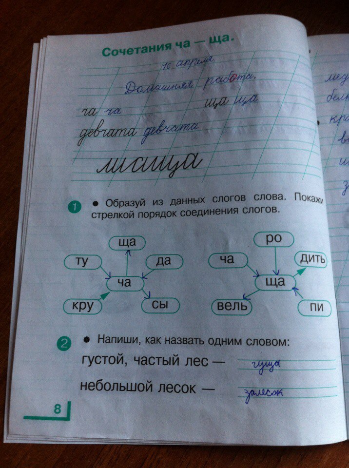 гдз 1 класс рабочая тетрадь часть 2 страница 8 русский язык Андрианова, Илюхина