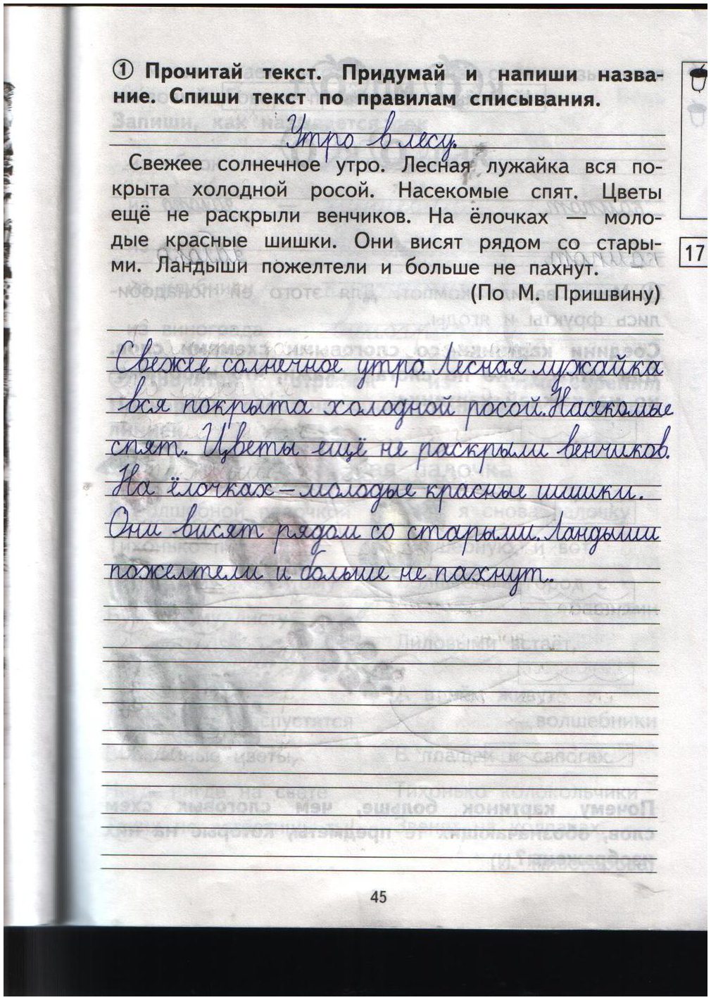гдз 1 класс рабочая тетрадь страница 45 русский язык Гольфман, Чуракова