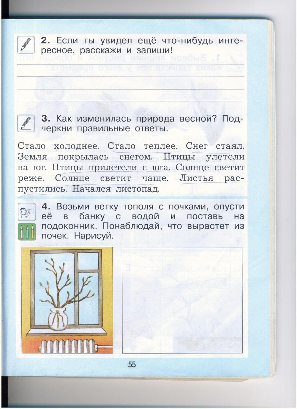 гдз 1 класс рабочая тетрадь страница 55 окружающий мир Вахрушев, Бурский, Раутиан
