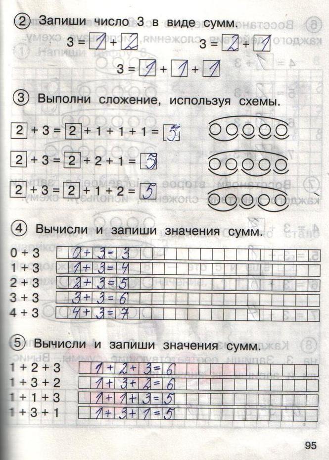 гдз 1 класс рабочая тетрадь часть 1 страница 95 математика Захарова, Юдина
