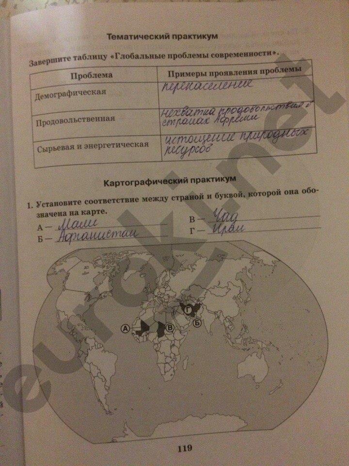 гдз 10 класс рабочая тетрадь часть 1 страница 119 география Домогацких