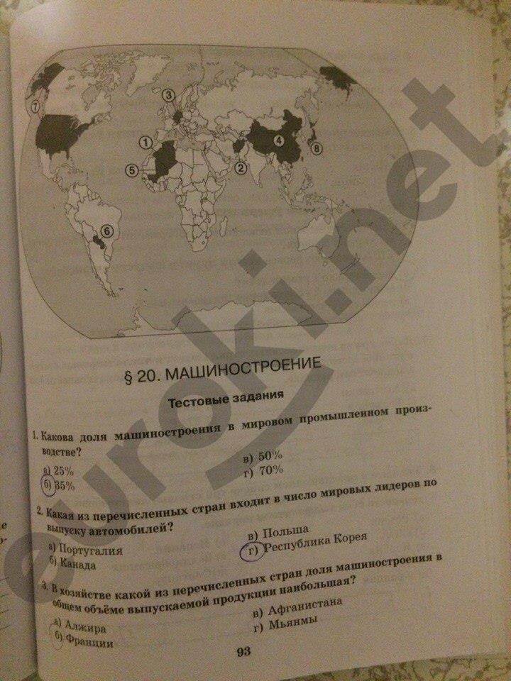 гдз 10 класс рабочая тетрадь часть 1 страница 93 география Домогацких