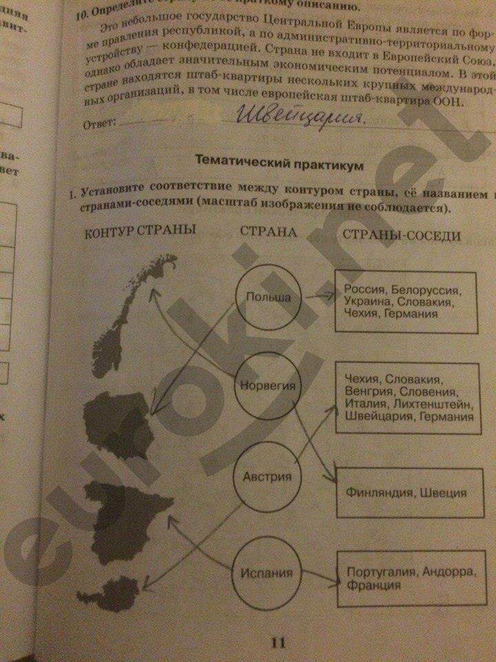 гдз 10 класс рабочая тетрадь часть 2 страница 11 география Домогацких