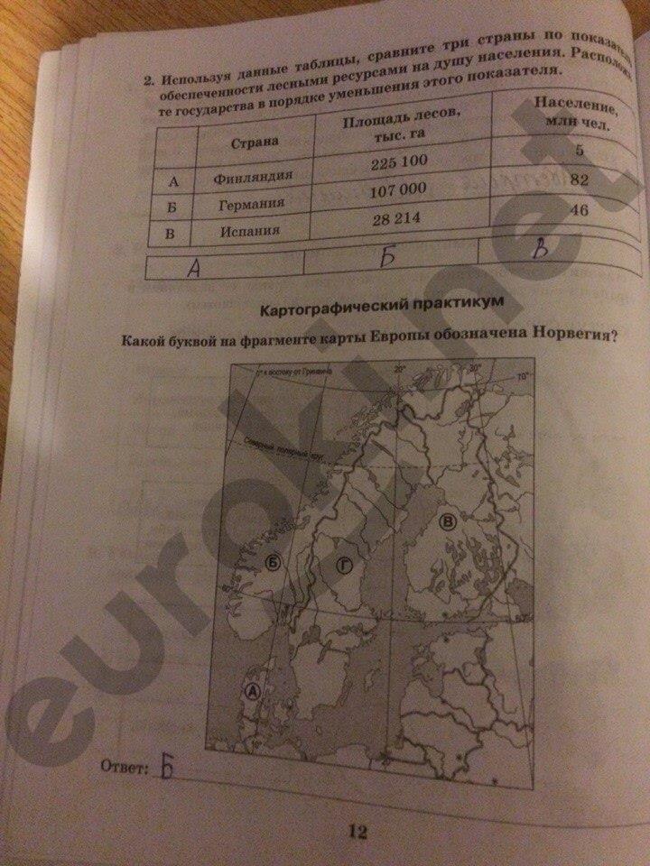 гдз 10 класс рабочая тетрадь часть 2 страница 12 география Домогацких