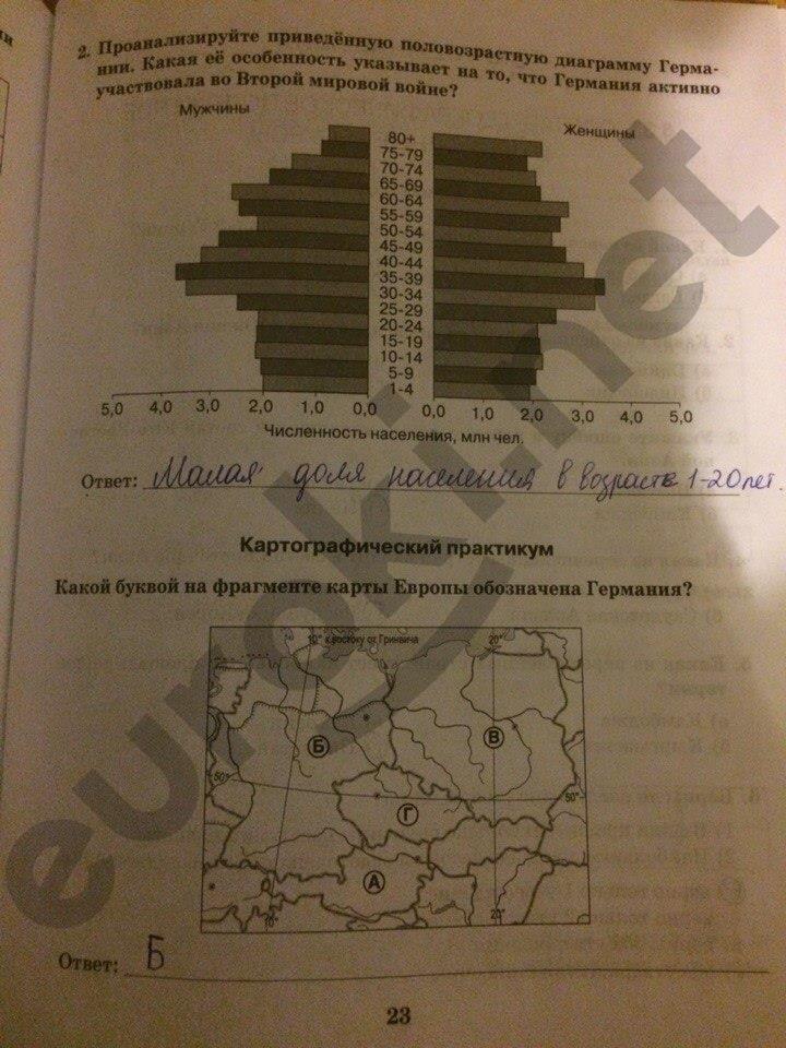 гдз 10 класс рабочая тетрадь часть 2 страница 23 география Домогацких