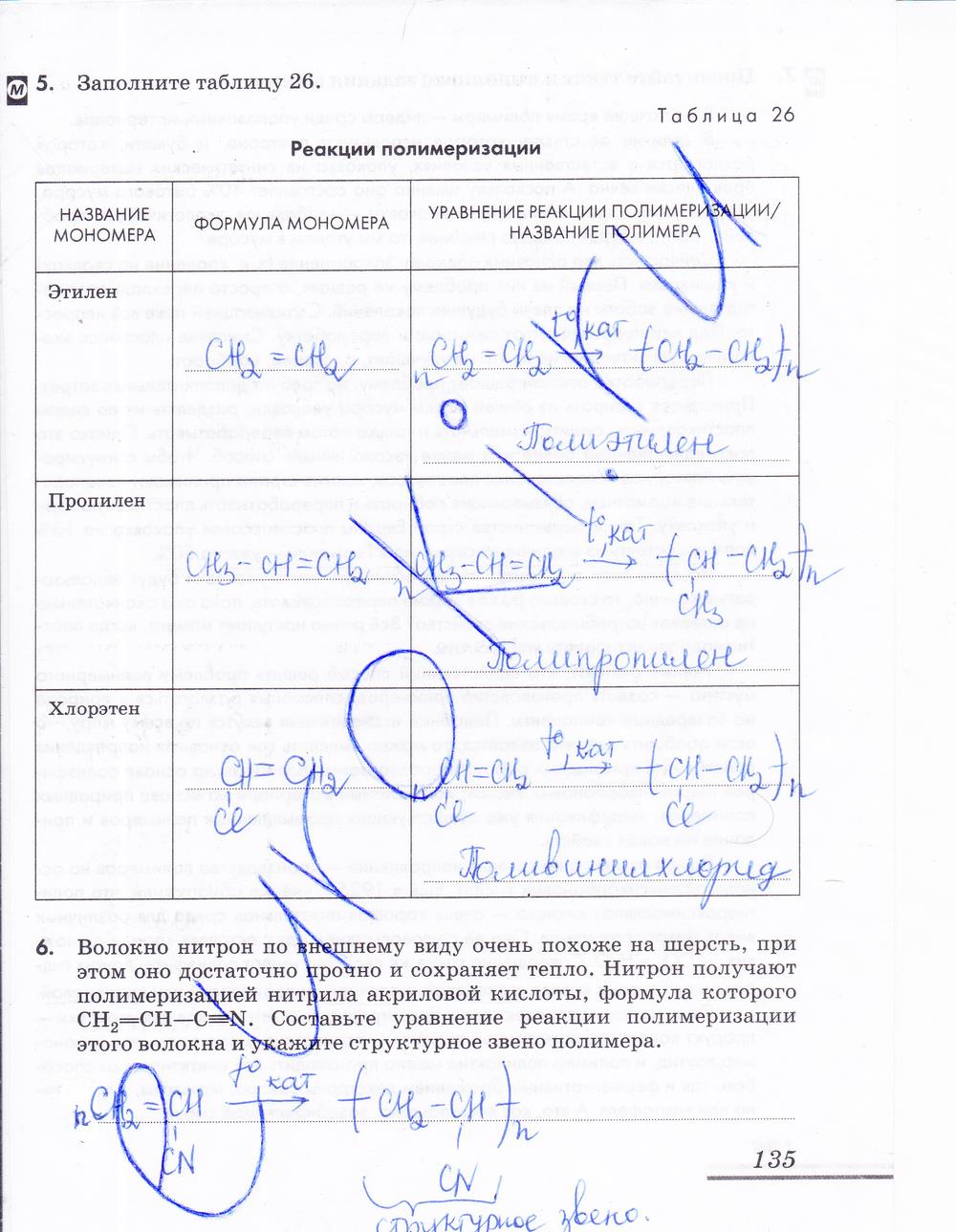гдз 10 класс рабочая тетрадь страница 135 химия Еремин, Дроздов