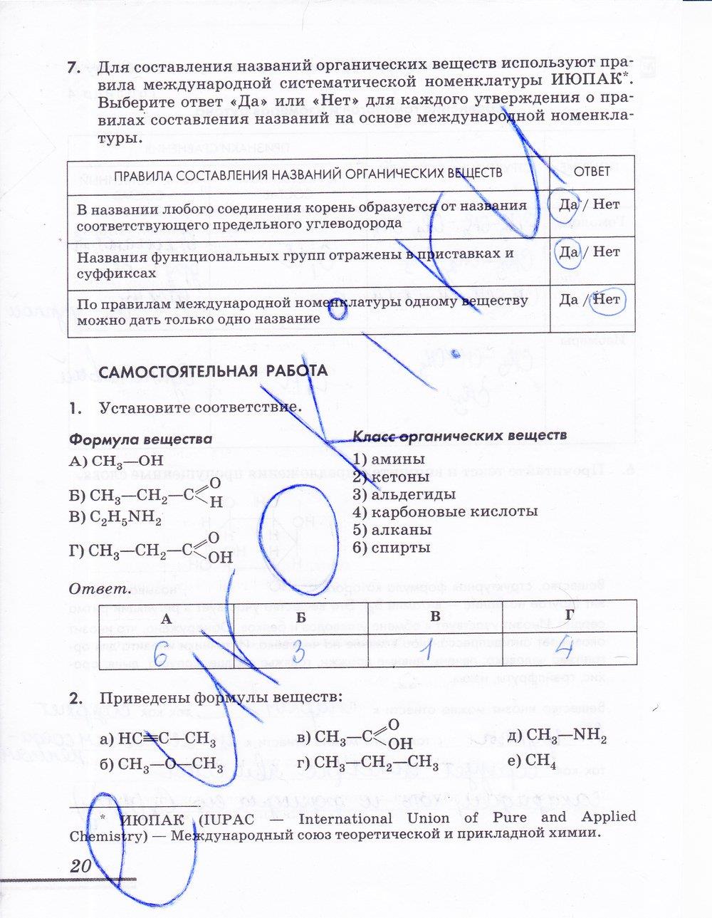 гдз 10 класс рабочая тетрадь страница 20 химия Еремин, Дроздов