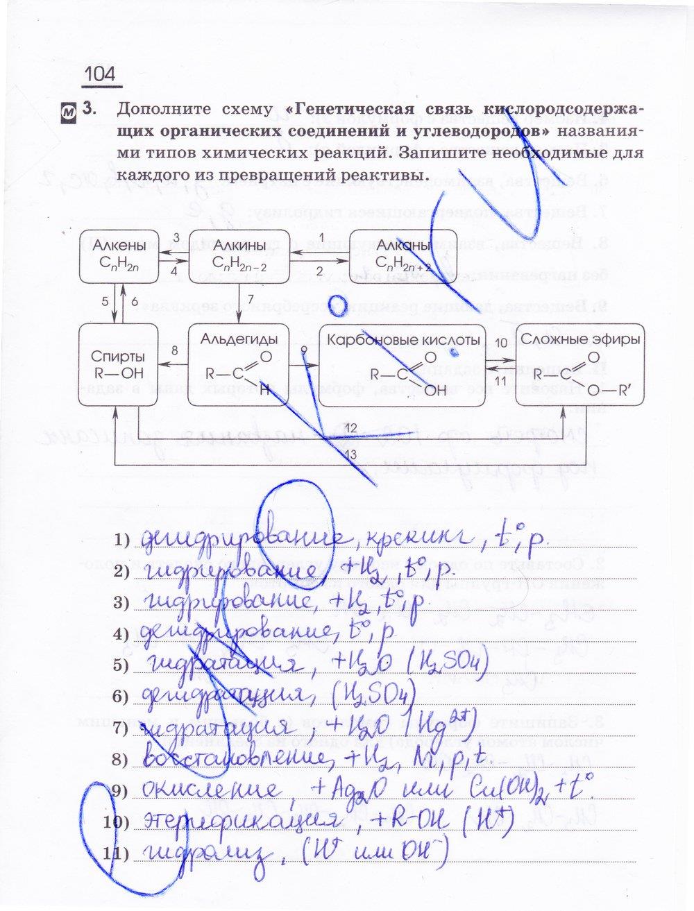 гдз 10 класс рабочая тетрадь страница 104 химия Габриелян, Сладков