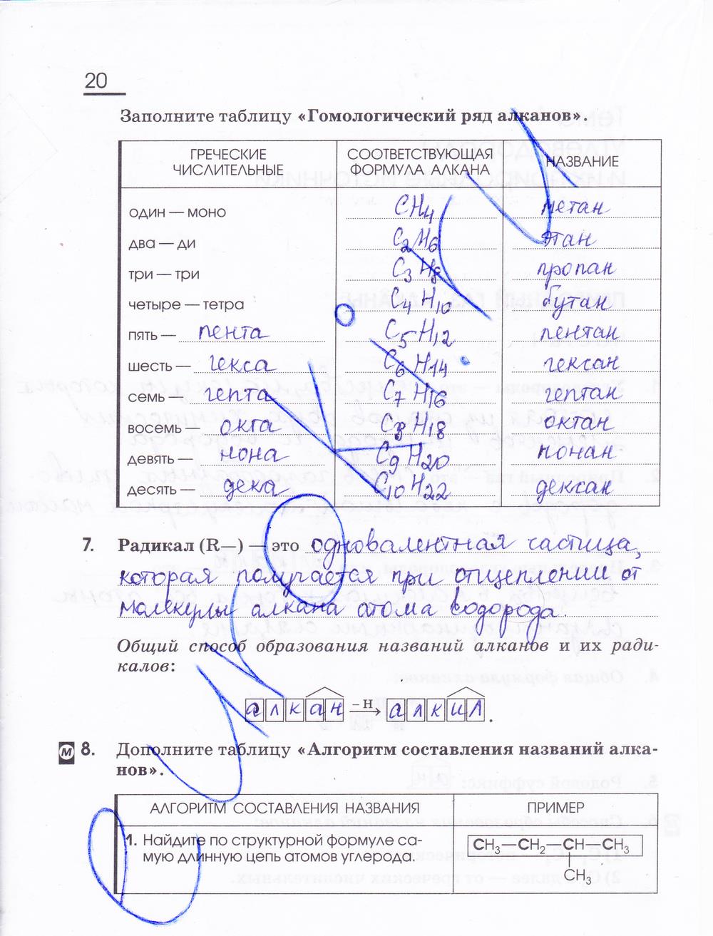 гдз 10 класс рабочая тетрадь страница 20 химия Габриелян, Сладков