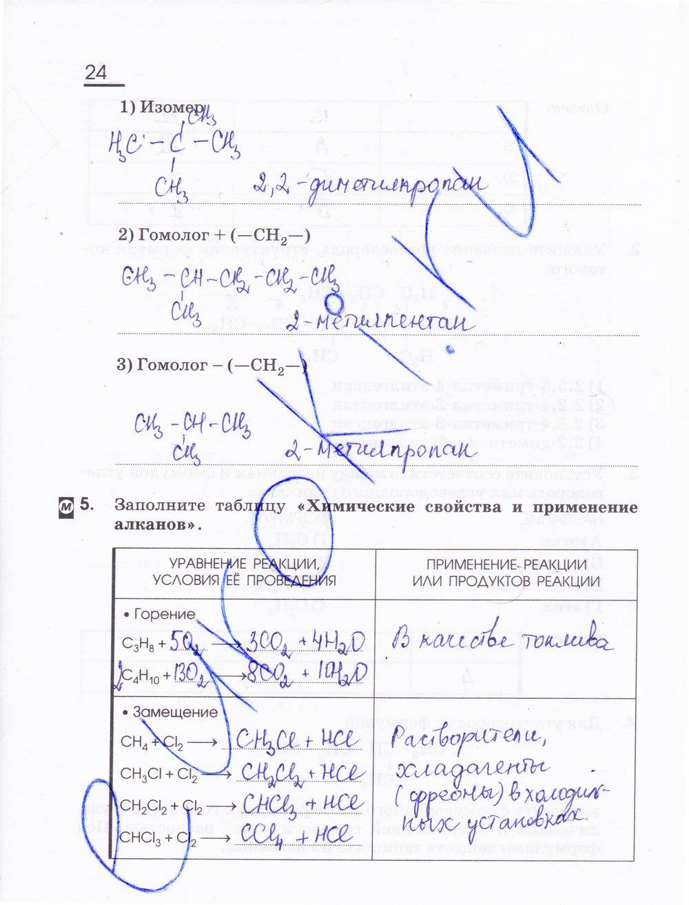 гдз 10 класс рабочая тетрадь страница 24 химия Габриелян, Сладков