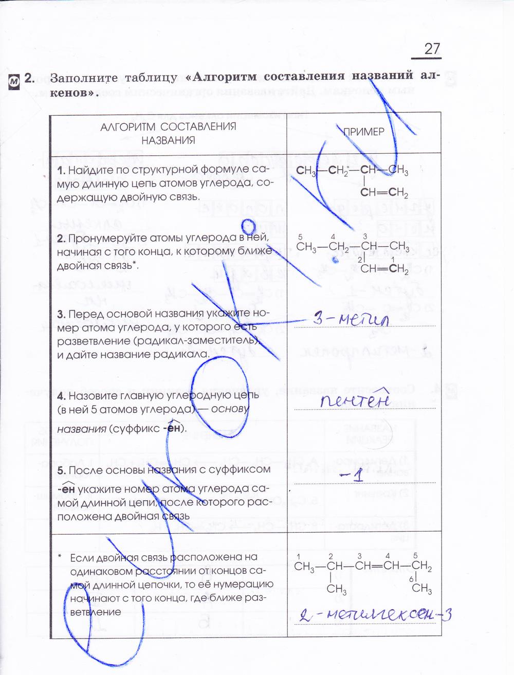 гдз 10 класс рабочая тетрадь страница 27 химия Габриелян, Сладков