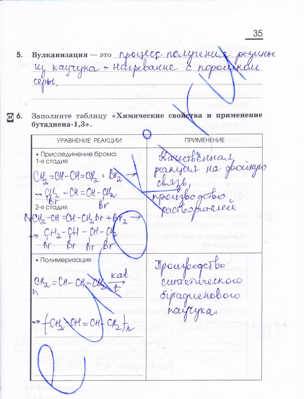 гдз 10 класс рабочая тетрадь страница 35 химия Габриелян, Сладков