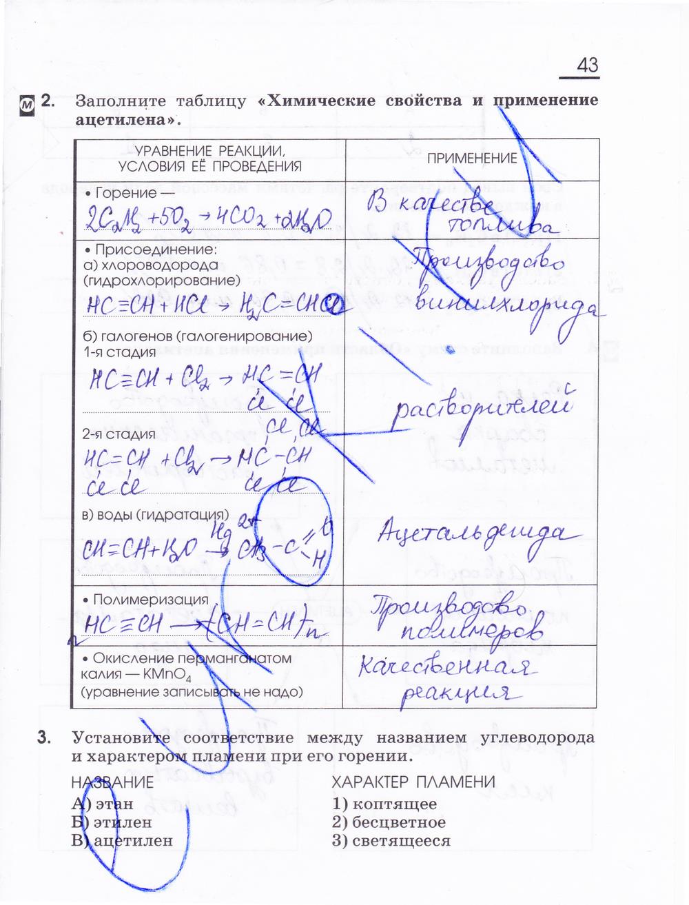 гдз 10 класс рабочая тетрадь страница 43 химия Габриелян, Сладков