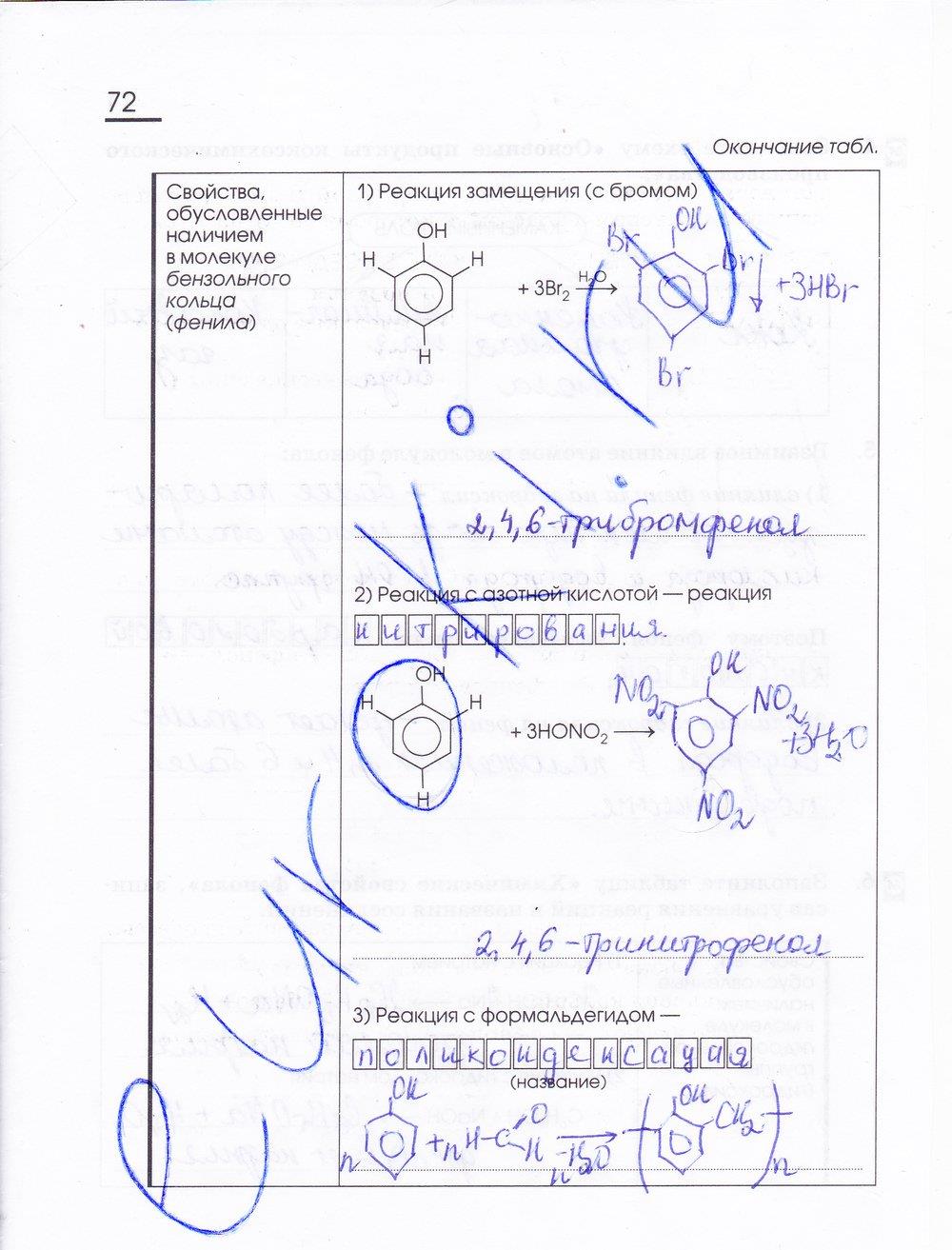 гдз 10 класс рабочая тетрадь страница 72 химия Габриелян, Сладков