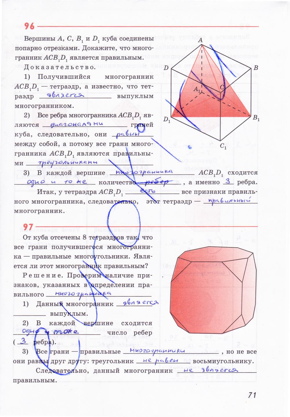 гдз 10 класс рабочая тетрадь страница 71 геометрия Глазков, Юдина, Бутузов
