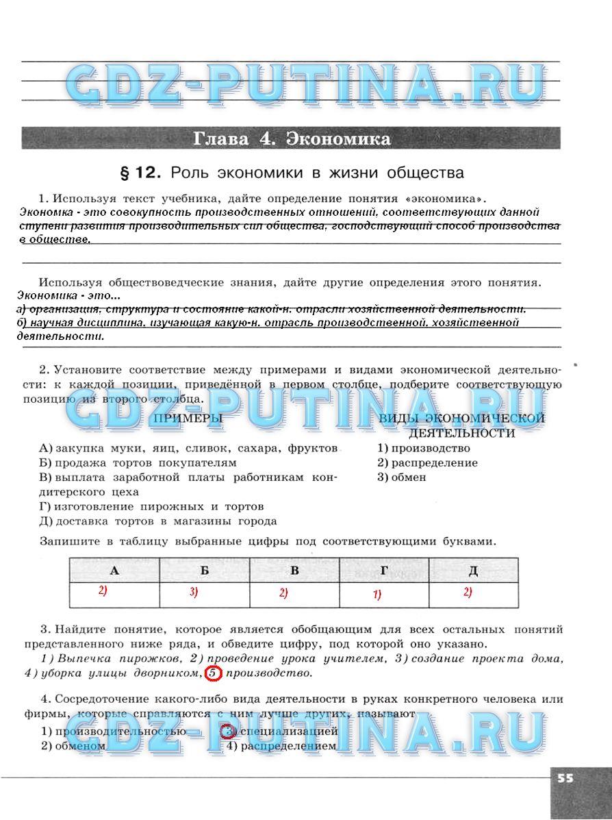 гдз 10 класс тетрадь-тренажер страница 55 обществознание Котова, Лискова