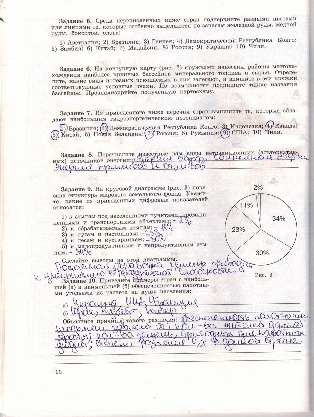гдз 10 класс рабочая тетрадь страница 10 география Максаковский