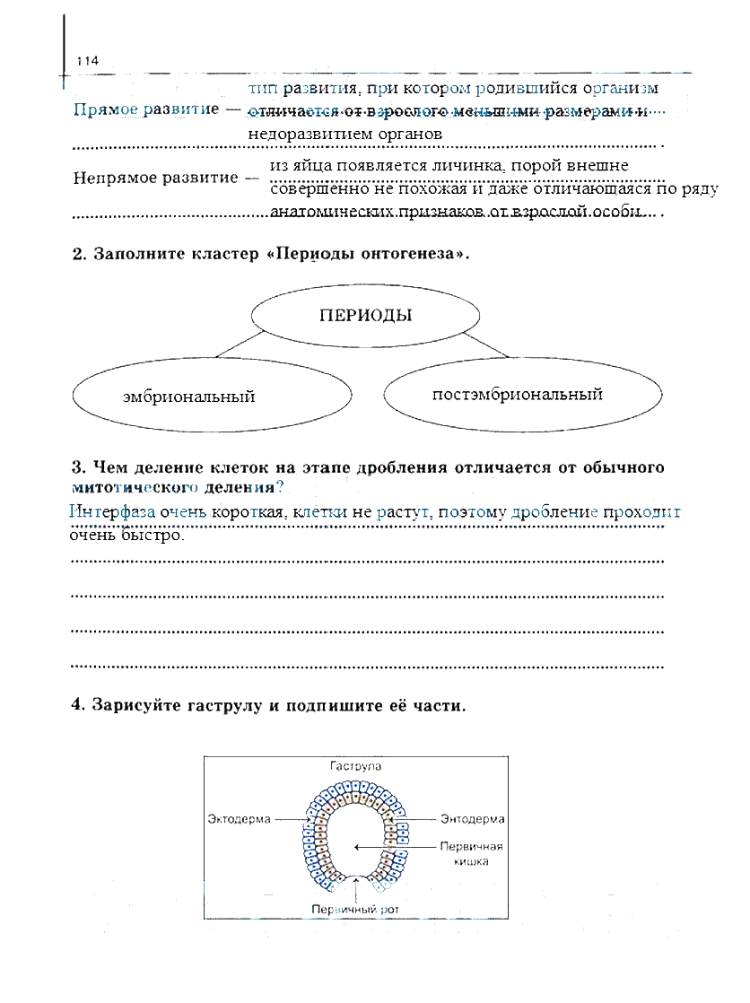 гдз 10 класс рабочая тетрадь часть 1 страница 114 биология Сивоглазов, Захарова