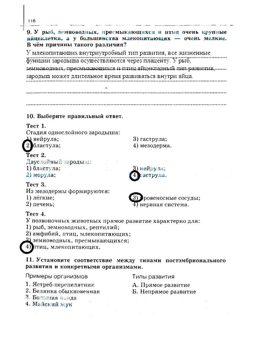 гдз 10 класс рабочая тетрадь часть 1 страница 116 биология Сивоглазов, Захарова