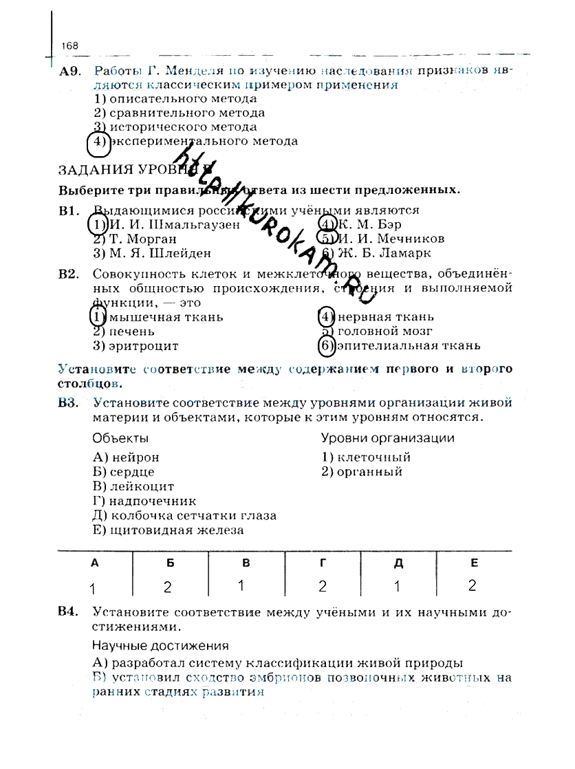 гдз 10 класс рабочая тетрадь часть 1 страница 168 биология Сивоглазов, Захарова