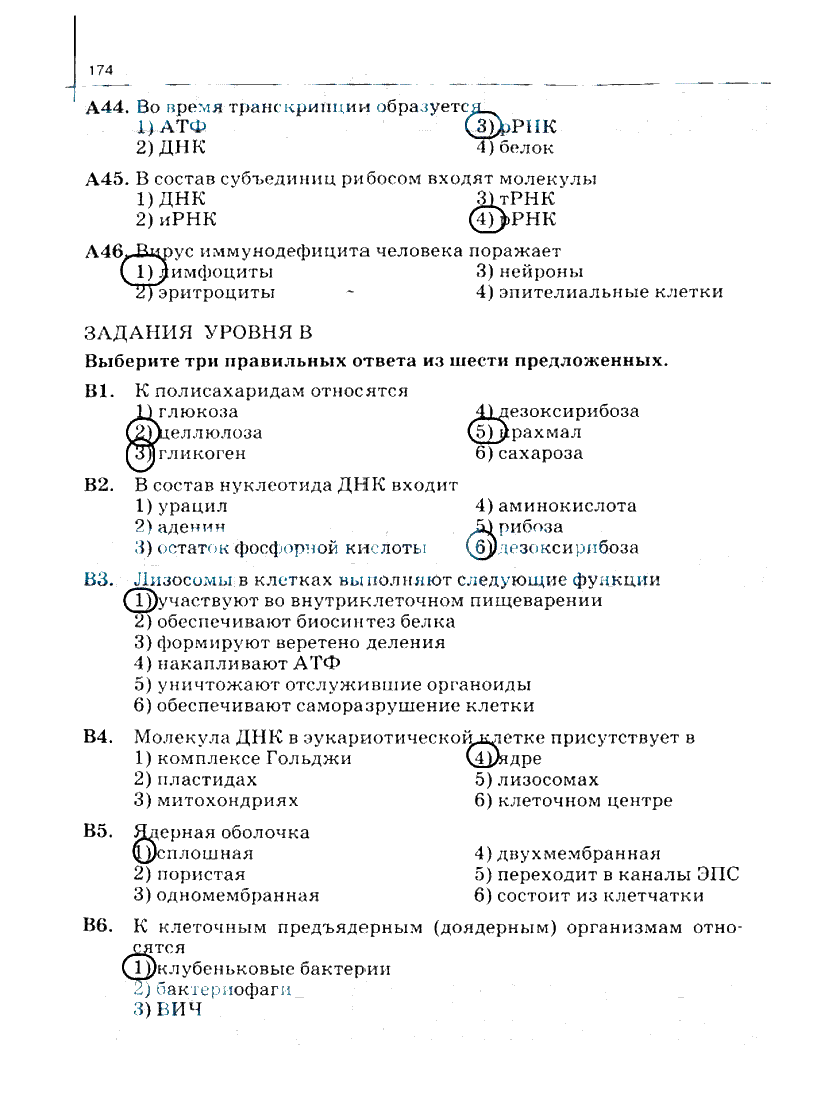 гдз 10 класс рабочая тетрадь часть 1 страница 174 биология Сивоглазов, Захарова