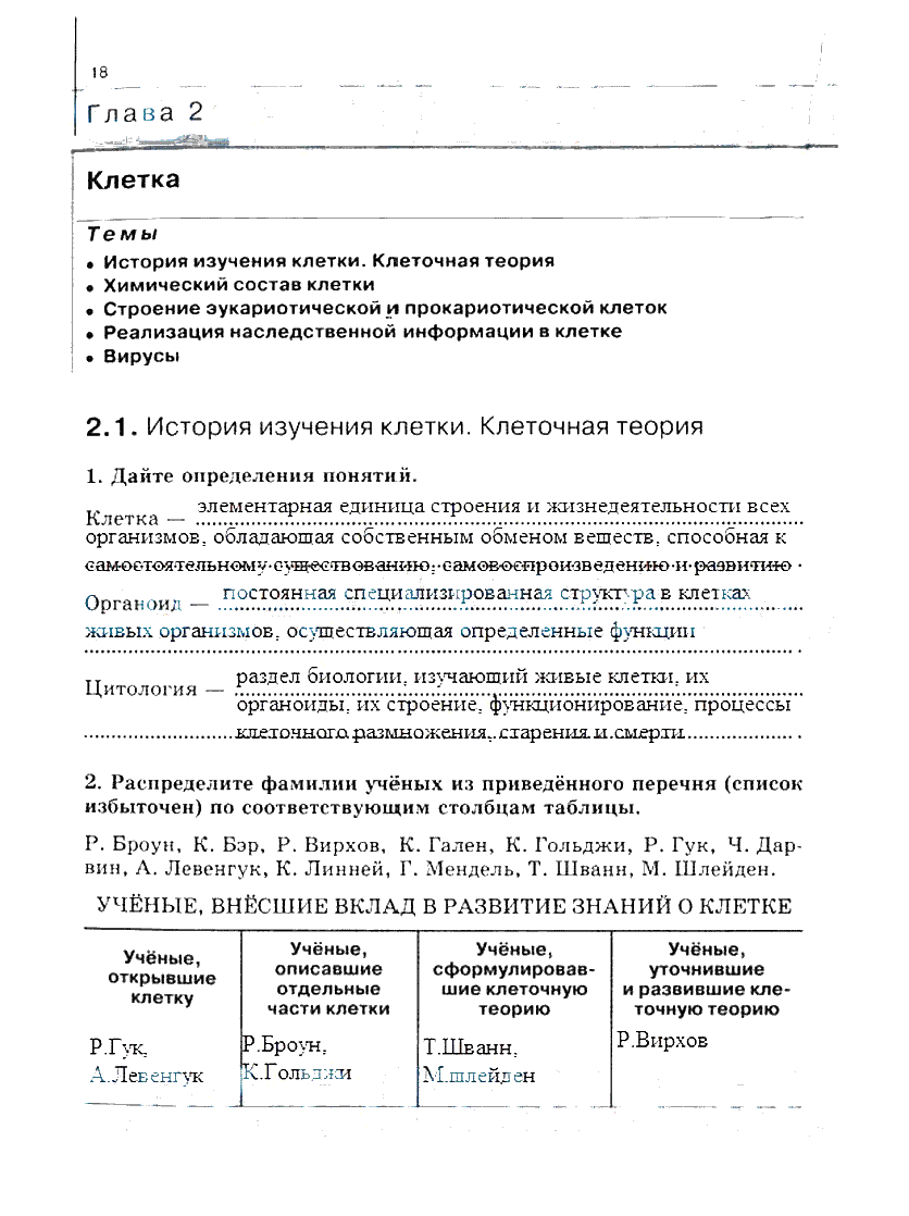 гдз 10 класс рабочая тетрадь часть 1 страница 18 биология Сивоглазов, Захарова