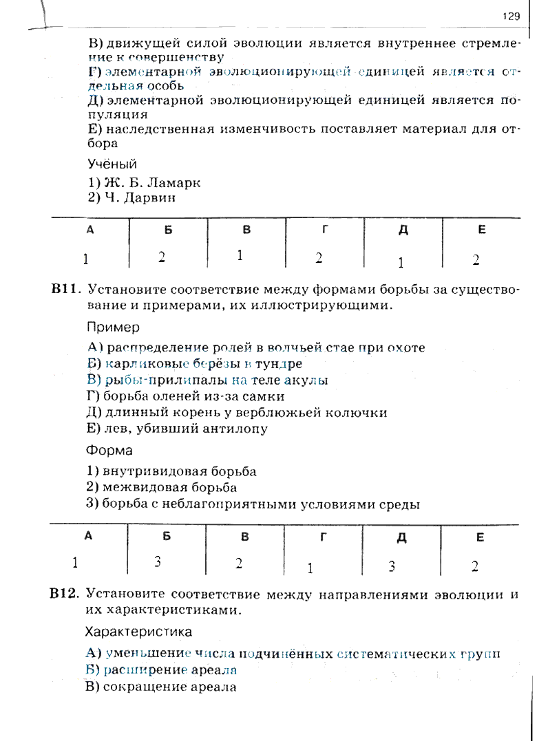 гдз 10 класс рабочая тетрадь часть 2 страница 129 биология Сивоглазов, Захарова