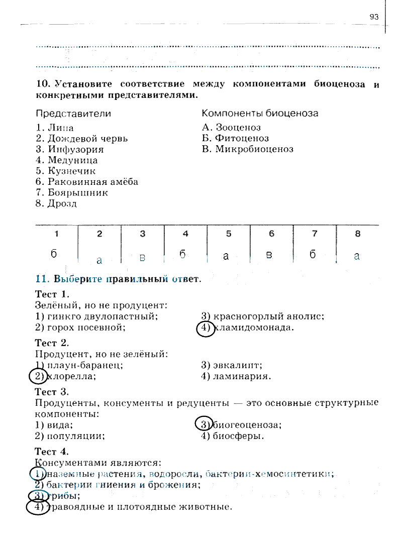 гдз 10 класс рабочая тетрадь часть 2 страница 93 биология Сивоглазов, Захарова