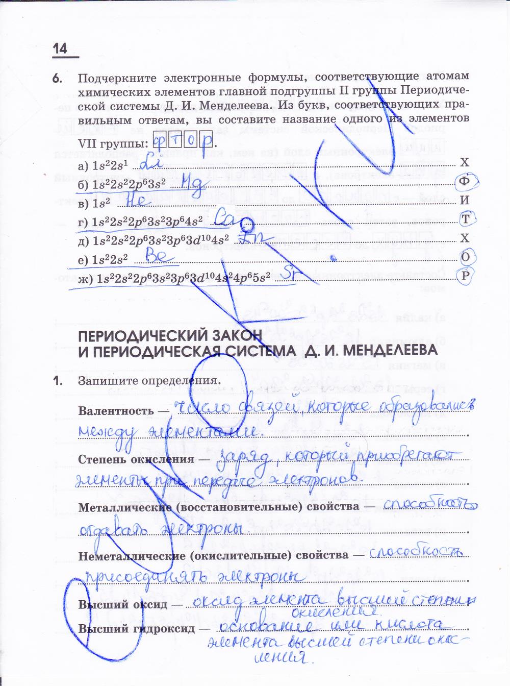 гдз 11 класс рабочая тетрадь страница 14 химия Габриелян, Яшукова
