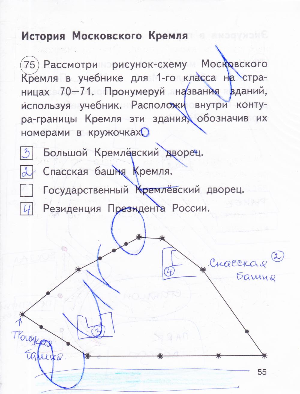 гдз 2 класс рабочая тетрадь часть 2 страница 55 окружающий мир Федотова, Трафимова