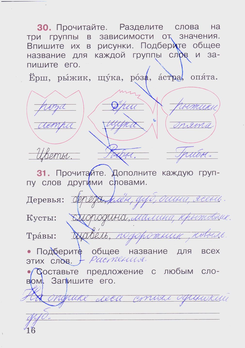 гдз 2 класс рабочая тетрадь часть 1 страница 16 русский язык Канакина
