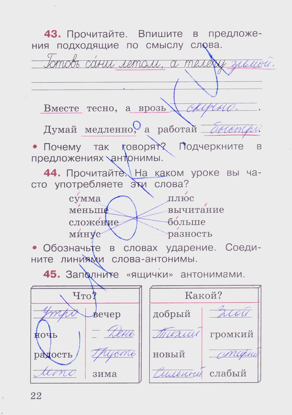 гдз 2 класс рабочая тетрадь часть 1 страница 22 русский язык Канакина