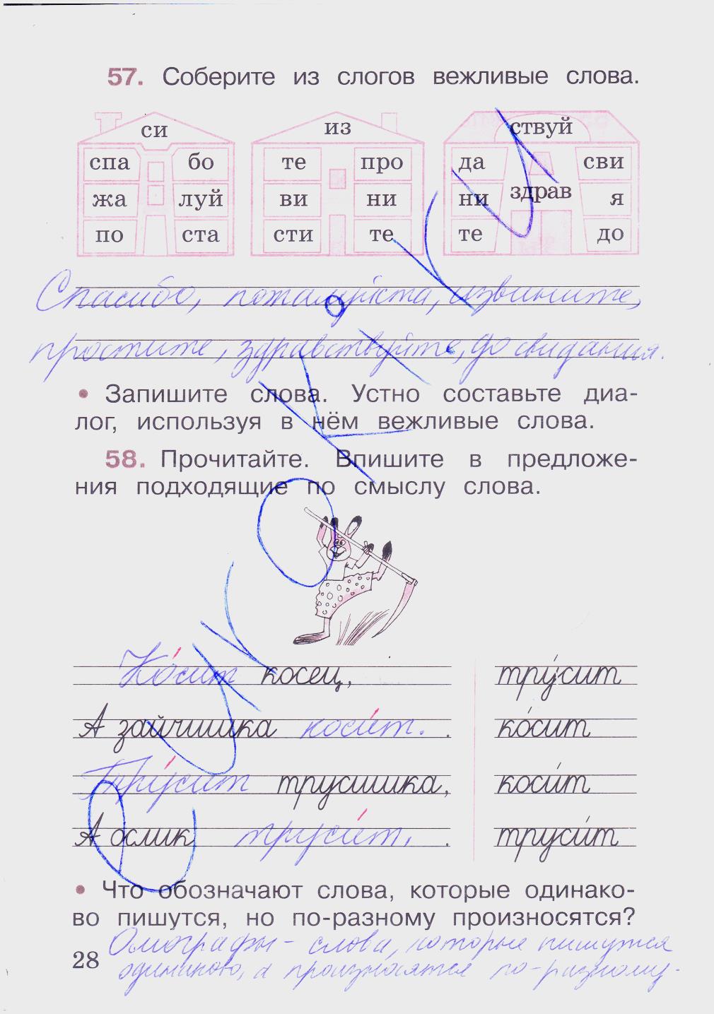 гдз 2 класс рабочая тетрадь часть 1 страница 28 русский язык Канакина