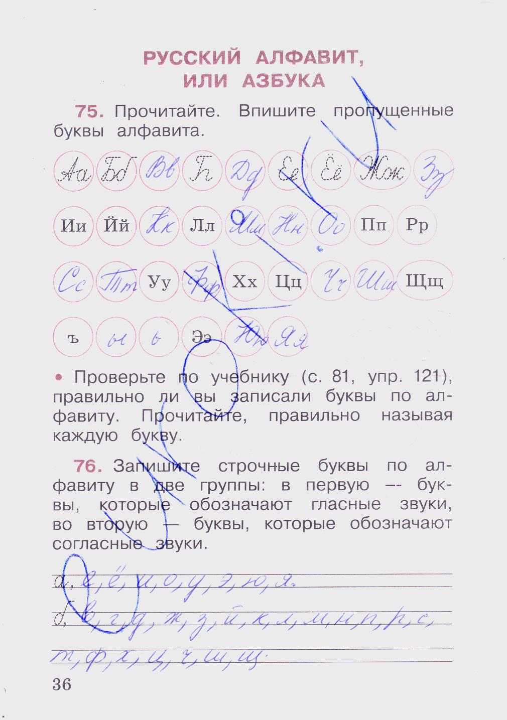 гдз 2 класс рабочая тетрадь часть 1 страница 36 русский язык Канакина