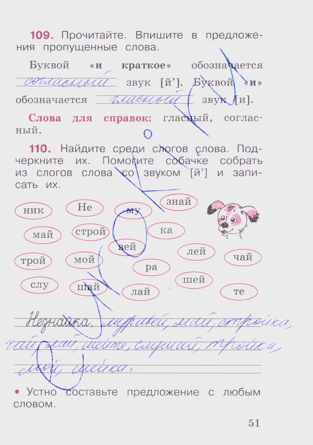 гдз 2 класс рабочая тетрадь часть 1 страница 51 русский язык Канакина