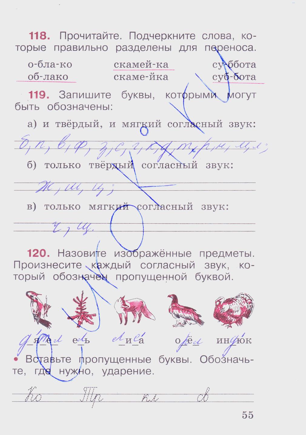 гдз 2 класс рабочая тетрадь часть 1 страница 55 русский язык Канакина