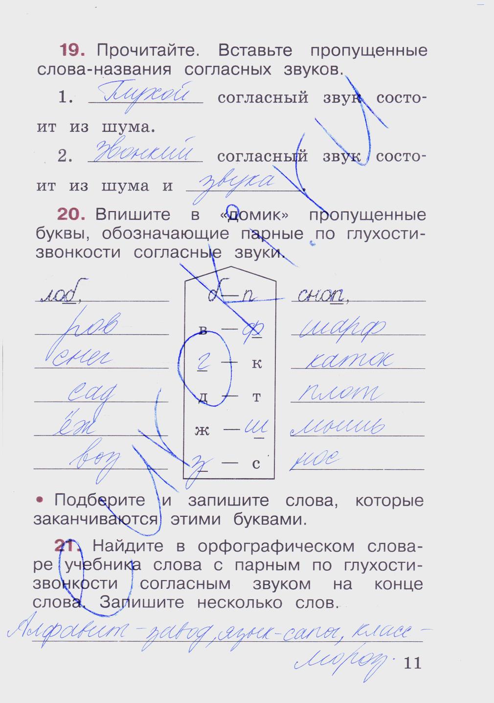 гдз 2 класс рабочая тетрадь часть 2 страница 11 русский язык Канакина