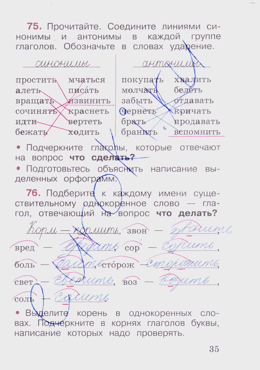 гдз 2 класс рабочая тетрадь часть 2 страница 35 русский язык Канакина