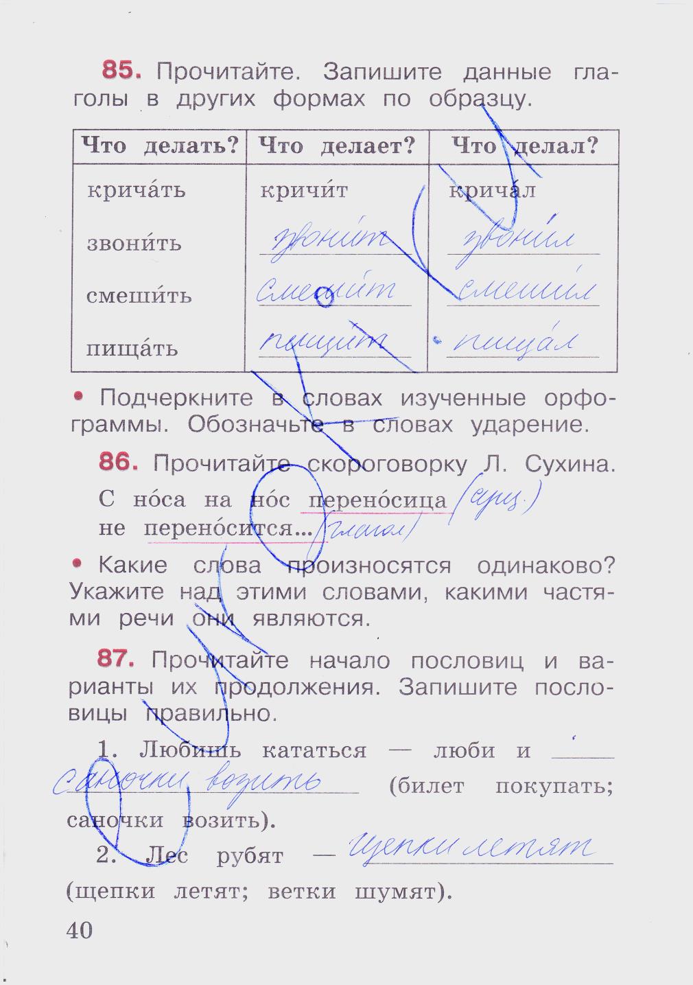 гдз 2 класс рабочая тетрадь часть 2 страница 40 русский язык Канакина