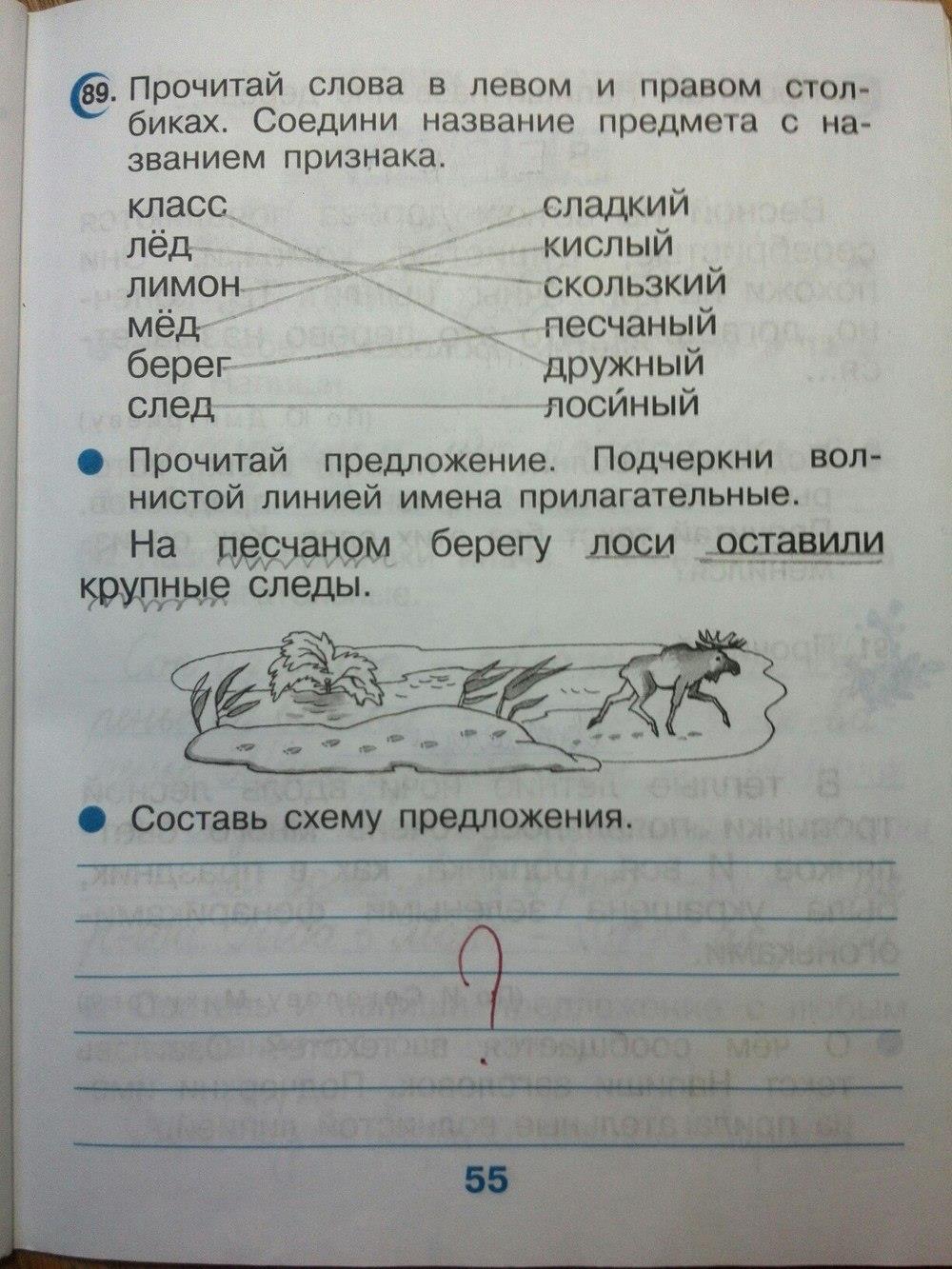 гдз 2 класс рабочая тетрадь страница 55 русский язык Рамзаева, Савинкина