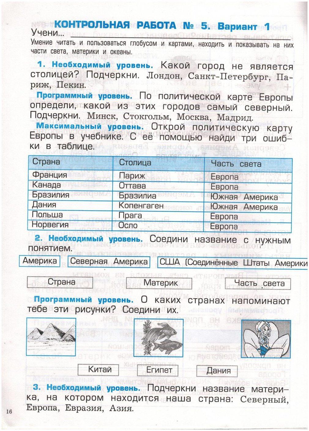 гдз 2 класс проверочные и контрольные работы страница 16 окружающий мир Вахрушев, Бурский, Родыгина