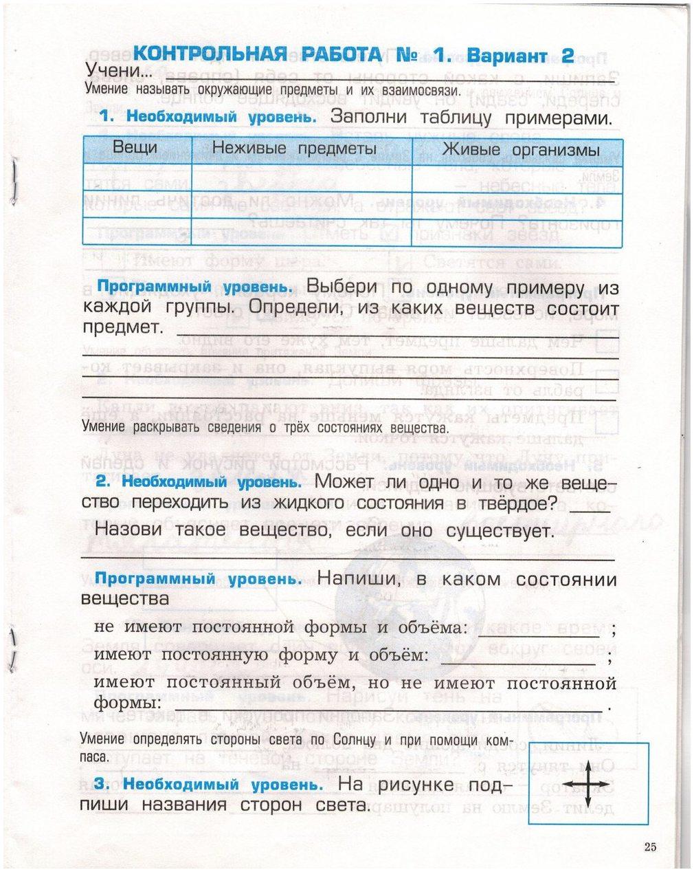 гдз 2 класс проверочные и контрольные работы страница 25 окружающий мир Вахрушев, Бурский, Родыгина