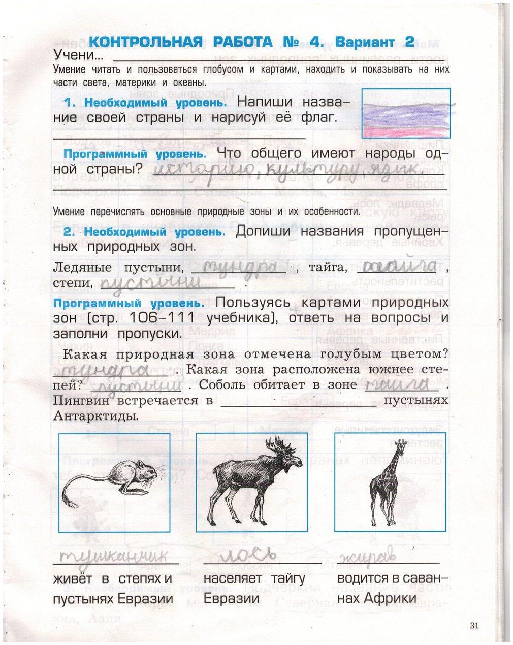 гдз 2 класс проверочные и контрольные работы страница 31 окружающий мир Вахрушев, Бурский, Родыгина