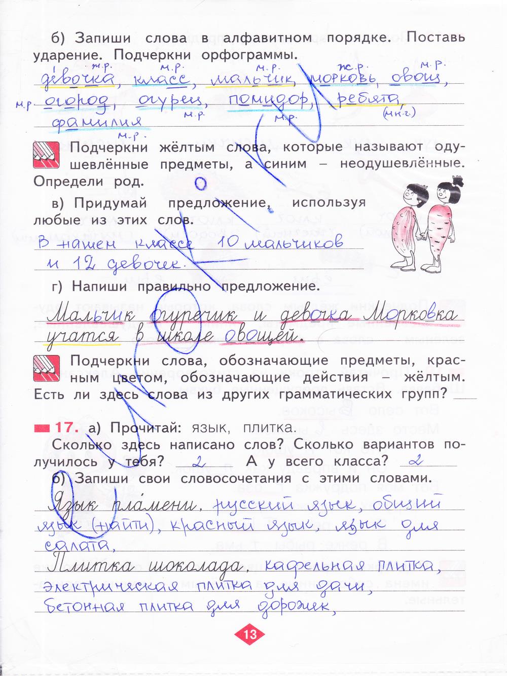 гдз 2 класс рабочая тетрадь часть 1 страница 13 русский язык Яковлева