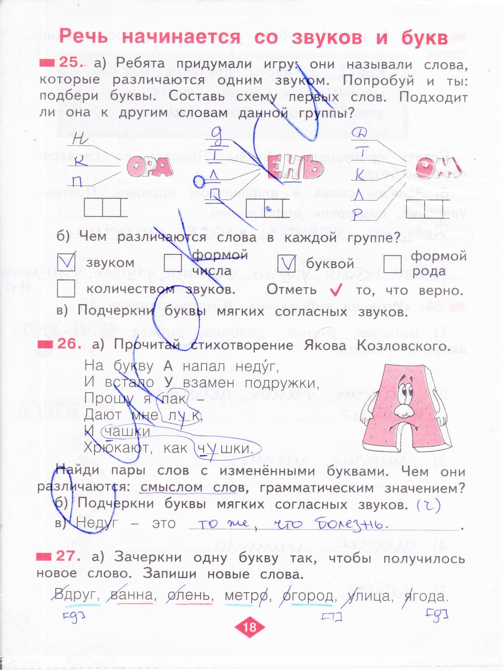гдз 2 класс рабочая тетрадь часть 1 страница 18 русский язык Яковлева