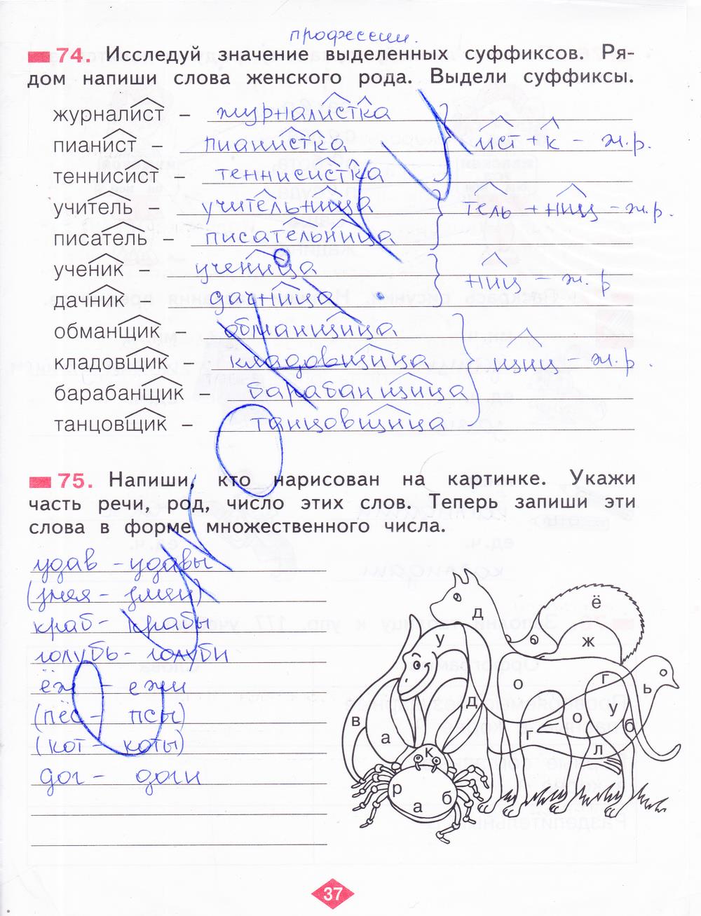 гдз 2 класс рабочая тетрадь часть 2 страница 37 русский язык Яковлева