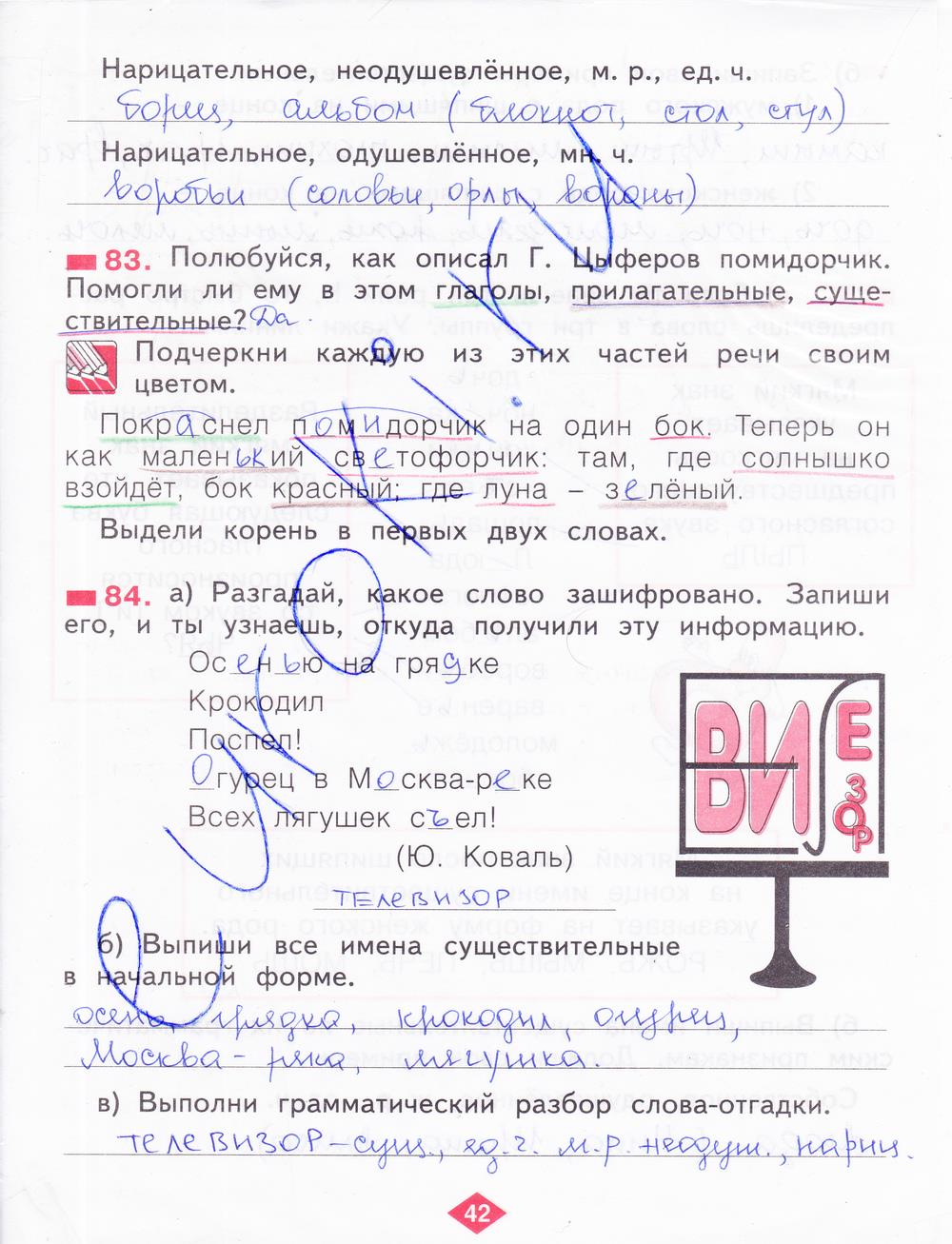 гдз 2 класс рабочая тетрадь часть 2 страница 42 русский язык Яковлева