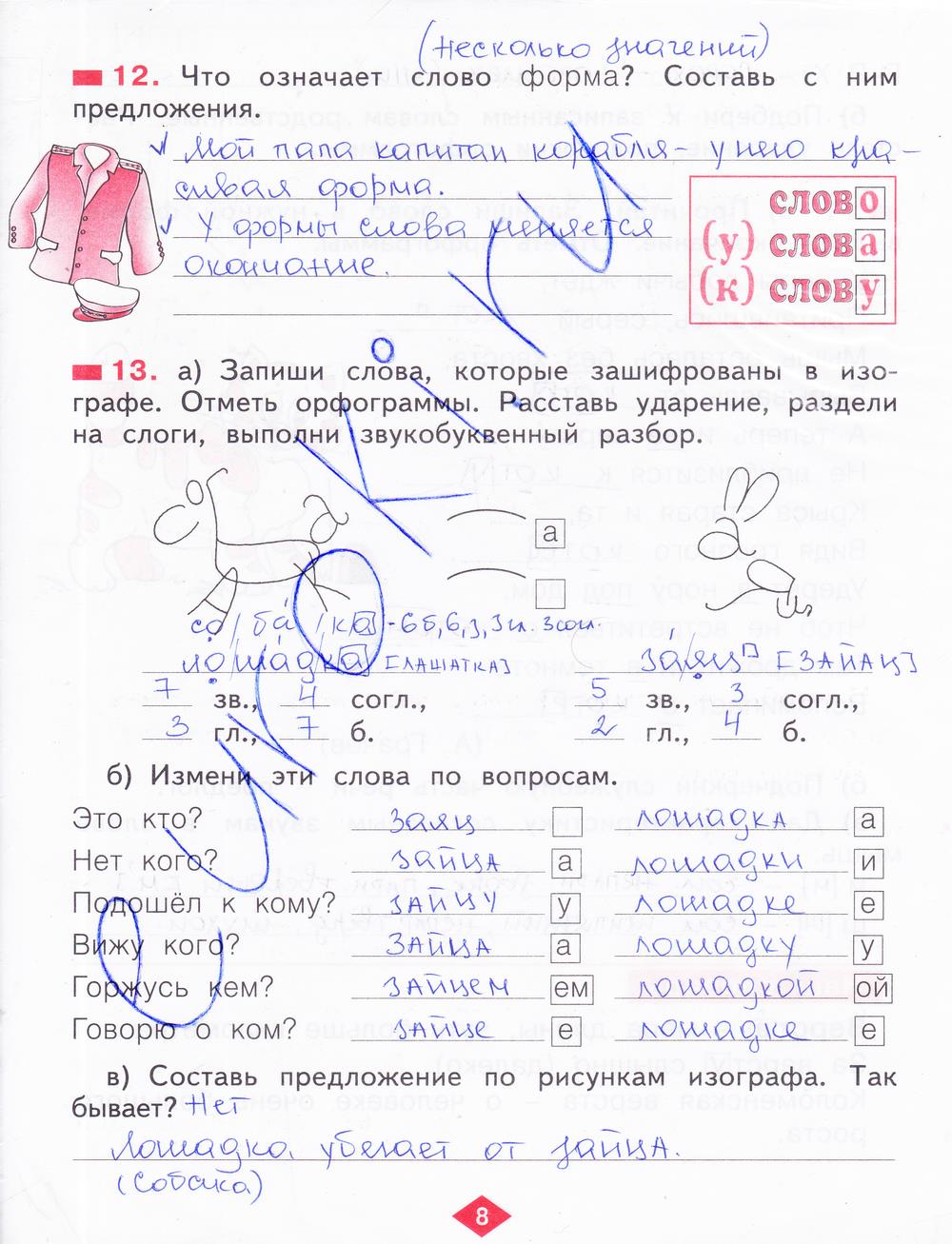 гдз 2 класс рабочая тетрадь часть 2 страница 8 русский язык Яковлева