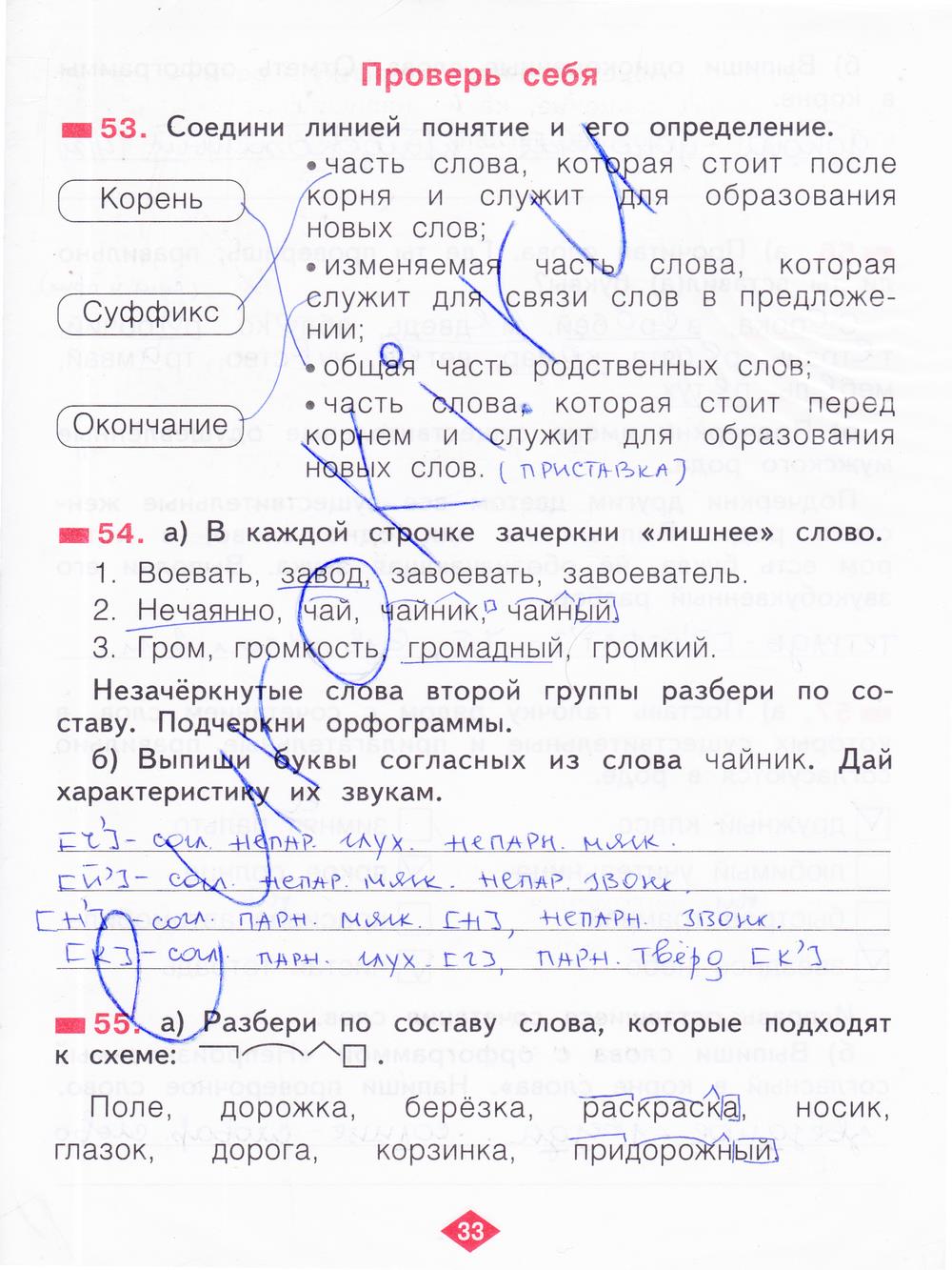 гдз 2 класс рабочая тетрадь часть 3 страница 33 русский язык Яковлева