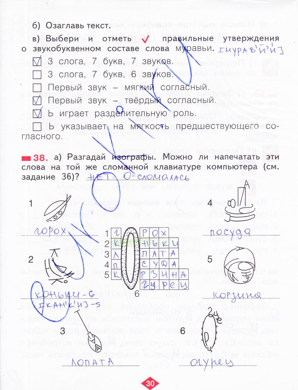 гдз 2 класс рабочая тетрадь часть 4 страница 30 русский язык Яковлева